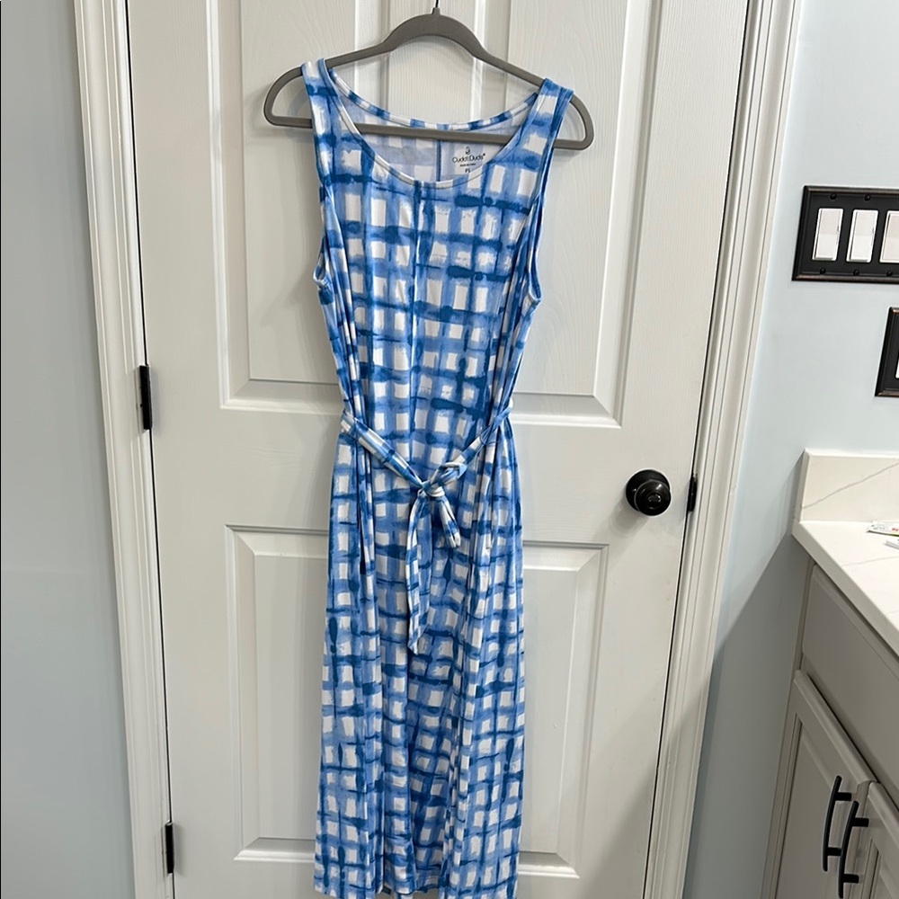 Cuddl Duds Blue and White Sleeveless Maxi Sundress